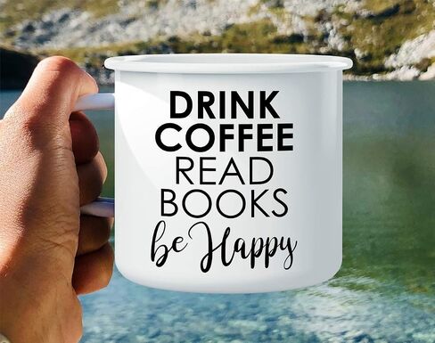 Retreez Drink Coffee Read Books Be Happy 16 Oz Enamel Stainless Steel Metal Camping Campfire Coffee Mug Cup - Funny, Sarcastic, Motivational, Inspirational birthday gift for friend, coworker, dad mom in Saudi Arabia