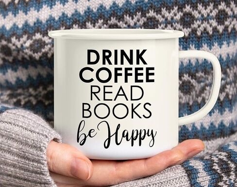 Retreez Drink Coffee Read Books Be Happy 16 Oz Enamel Stainless Steel Metal Camping Campfire Coffee Mug Cup - Funny, Sarcastic, Motivational, Inspirational birthday gift for friend, coworker, dad mom in Saudi Arabia
