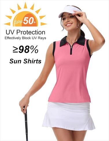 Workout Golf Shirts for Women Sleeveless Polo Clashing Colors Crop Top UPF 50+ Tennis Running Athletic Sports Tops in Saudi Arabia