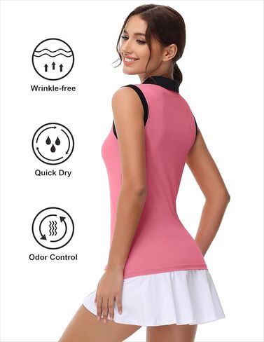 Workout Golf Shirts for Women Sleeveless Polo Clashing Colors Crop Top UPF 50+ Tennis Running Athletic Sports Tops in Saudi Arabia
