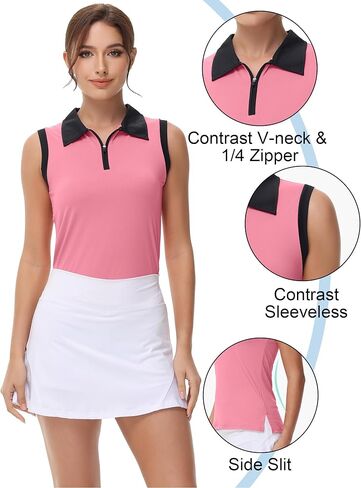 Workout Golf Shirts for Women Sleeveless Polo Clashing Colors Crop Top UPF 50+ Tennis Running Athletic Sports Tops in Saudi Arabia