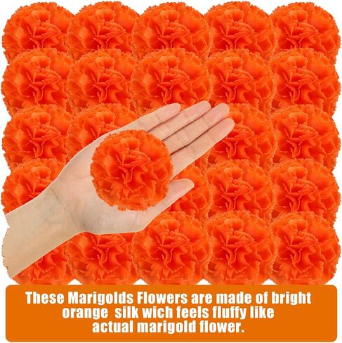 100PCS Artificial Marigold Flowers Heads Silk Orange Flower for Dia De Los Muertos Day of The Dead Diwali Home Decor Indian Theme Weddings DIY Wreath Garland Decoration in Saudi Arabia