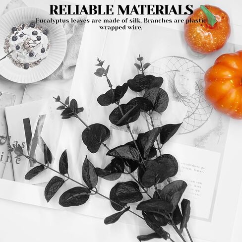 10 PCS Black Artificial Eucalyptus Stems, Black Silk Flowers, Eucalyptus Stems Branches, Halloween Decorations for Table Centerpieces in Saudi Arabia