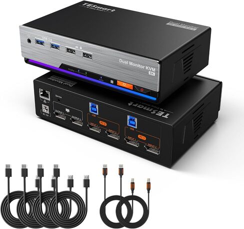 TESmart 8K@60Hz DP KVM Switch 3 Monitors 2 Computers USB 3.0, KVM Switch Triple Monitor 2 Computers DisplayPort 1.4, Support EDID, 1G Ethernet, Hotkey Switch, 4K@144Hz 2K@144Hz for Gaming&Home Office in Saudi Arabia