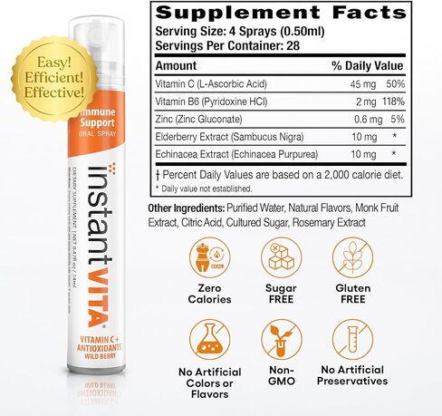 instantvita Immune Support Supplement – Vitamin C + Antioxidants, Oral Spray for Faster Absorption, 1 Month Supply, Wild Berry Flavor, 0.47 Fl Oz in Saudi Arabia