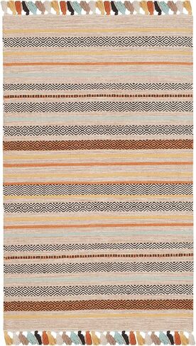 سجادة عداء من مجموعة SAFAVIEH Montauk - 2'3" x 8'، تركواز وبني، قطن بوهو مخطط يدويًا، مثالية للمناطق ذات حركة المرور العالية في غرفة المعيشة وغرفة النوم (MTK901E) in Saudi Arabia