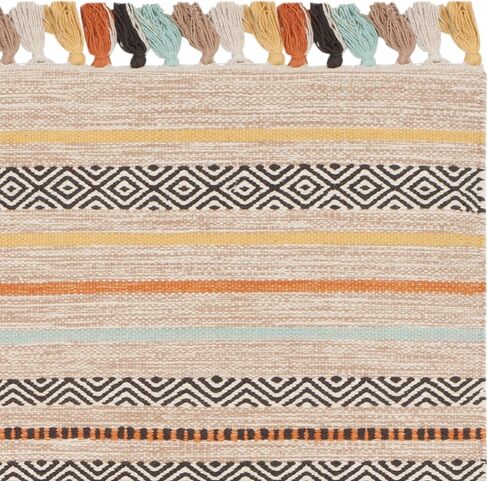سجادة عداء من مجموعة SAFAVIEH Montauk - 2'3" x 8'، تركواز وبني، قطن بوهو مخطط يدويًا، مثالية للمناطق ذات حركة المرور العالية في غرفة المعيشة وغرفة النوم (MTK901E) in Saudi Arabia