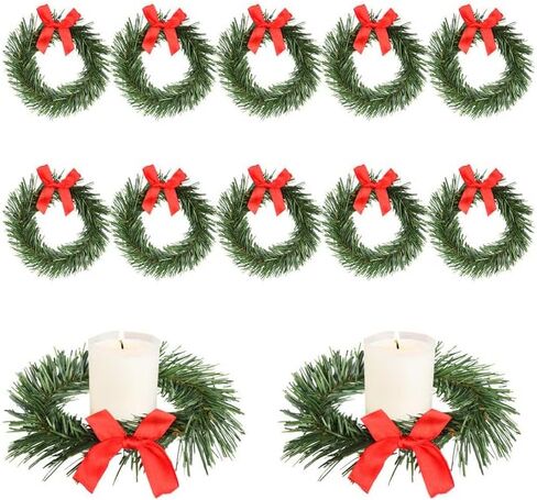 YBB 8Pcs Christmas Candle Rings, Small Artificial Red Berry Wreath Candle Holder Rings, Fits 3 Inch Pillars Candle Tapers for Rustic Wedding Centerpiece Christmas Table Decoration in Kuwait