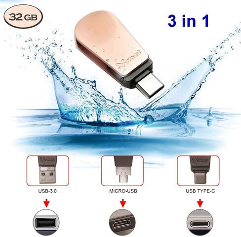 TC-301 3 in 1 USB 3.0 Type C Flash Drive | USB C, USB A, Micro USB | High Speed OTG Flash Drive for Smartphone, Tablets, New MacBook (64GB) in Saudi Arabia