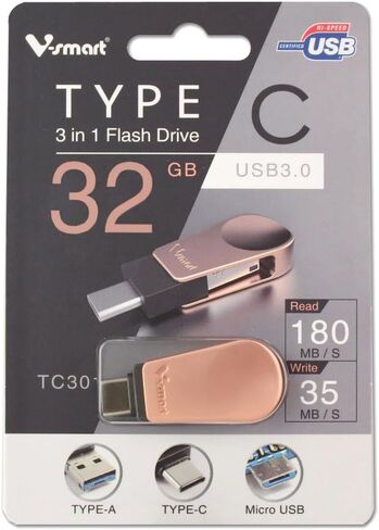 TC-301 3 in 1 USB 3.0 Type C Flash Drive | USB C, USB A, Micro USB | High Speed OTG Flash Drive for Smartphone, Tablets, New MacBook (64GB) in Saudi Arabia