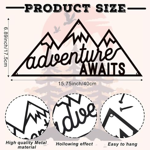 Blulu Metal Adventure Awaits Wall Decor Rustic Mountain Forest Wall Hanging Black Adventure Woodland Wall Art Camping Signs Decor for Bathroom Bedroom 15.75 x 6.89 Inch in Saudi Arabia