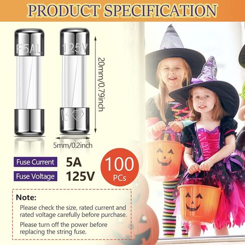 125 فولت 5 أمبير فيوز زجاج سريع النفخ 5a بحد أقصى 125 فولت فيوز سريع فيوز C9، C7، G40 عيد الميلاد ضوء فيوز استبدال لمبة الصمامات لإضاءة LED في الهواء الطلق، 0.2 × 0.78 بوصة / 5 × 20 مم (100) in Kuwait