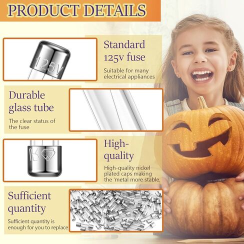 125 فولت 5 أمبير فيوز زجاج سريع النفخ 5a بحد أقصى 125 فولت فيوز سريع فيوز C9، C7، G40 عيد الميلاد ضوء فيوز استبدال لمبة الصمامات لإضاءة LED في الهواء الطلق، 0.2 × 0.78 بوصة / 5 × 20 مم (100) in Kuwait