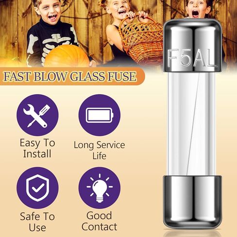 125 فولت 5 أمبير فيوز زجاج سريع النفخ 5a بحد أقصى 125 فولت فيوز سريع فيوز C9، C7، G40 عيد الميلاد ضوء فيوز استبدال لمبة الصمامات لإضاءة LED في الهواء الطلق، 0.2 × 0.78 بوصة / 5 × 20 مم (100) in Kuwait