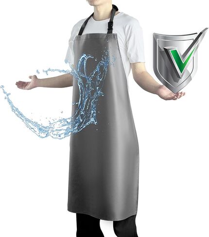 Waterproof Apron with Comfortable Adjustable Bib, Rubber Vinyl Dishwasher Apron for Men, Women. Heavy Duty Plastic Apron for Dishwashing Restaurant Dog Grooming Chemical Resistant, Black in Saudi Arabia
