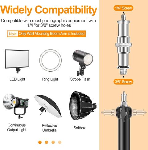 FUDESY Wall Mounting Triangle Boom Arm for Ring Light, Strobe Lighting Softbox Reflector Umbrella Monolight, and Photography Strobe Light, Max Length 39.3 inches/100cm, Support 180 Degree Rotation in Saudi Arabia