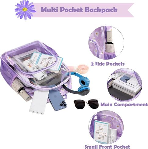 حقيبة ظهر Kimwadalh شديدة التحمل، حقيبة ظهر شفافة من مادة TPU سوداء اللون للنساء، حقيبة كتب شفافة خفيفة الوزن للمدرسة والعمل الجامعي والسفر والسباحة على الشاطئ in Kuwait