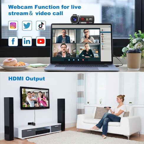 كاميرا فيديو بدقة 8K بدقة 64 ميجابكسل وكاميرا فيديو بتكبير رقمي 18X لليوتيوب وكاميرا تسجيل فيديو بشاشة قلاب 3.0 بوصة مع بطاقة SD سعة 32 جيجابايت وجهاز تحكم عن بعد 2.4 جيجا بايت وبطاريتين وميكروفون خارجي in Kuwait