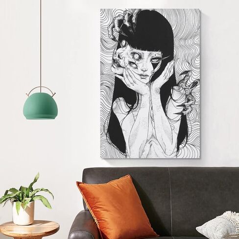 ملصق Junji Ito Gothic Horror باللونين الأبيض والأسود على القماش ملصق فني وصورة فنية جدارية مطبوعة على ملصقات ديكور غرفة النوم العائلية الحديثة 12 × 18 بوصة (30 × 45 سم) in Saudi Arabia