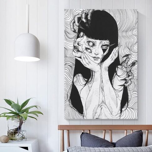 ملصق Junji Ito Gothic Horror باللونين الأبيض والأسود على القماش ملصق فني وصورة فنية جدارية مطبوعة على ملصقات ديكور غرفة النوم العائلية الحديثة 12 × 18 بوصة (30 × 45 سم) in Saudi Arabia