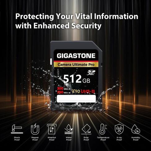 بطاقة ذاكرة GIGASTONE سعة 256 جيجابايت UHS-II V90 U3 SDXC عالية السرعة للقراءة حتى 300 ميجابايت/ثانية 4K Ultra HD UHD فيديو لكاميرا DSLR Canon Nikon Sony Pentax Kodak Olympus Panasonic الرقمية، مع حقيبة صغيرة واحدة in Saudi Arabia