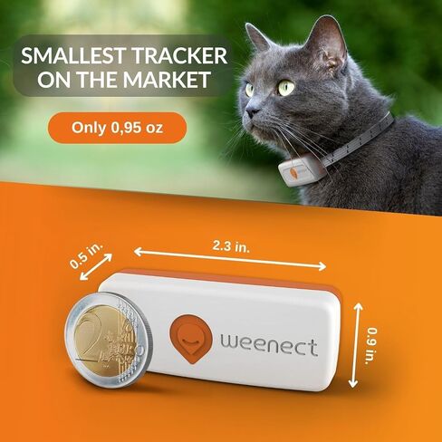 Weenect Cat XS - NEW GPS Tracker for Cats | Real-time Mini GPS Tracker for Cats | Smallest model on The market | Collar included | Including Free 3 Months Subscription in Saudi Arabia