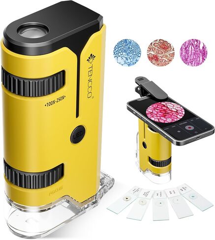 100x-250x Mini Pocket Microscope for Kids Adults, Protable Handheld Microscope with 5 Microscope Slides, Phone Adapter, Miniscope Portable Microscope Kit for Kids Adults Science Lab Education,White in Saudi Arabia