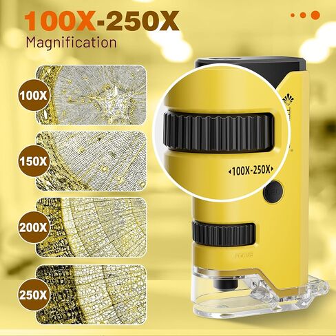 100x-250x Mini Pocket Microscope for Kids Adults, Protable Handheld Microscope with 5 Microscope Slides, Phone Adapter, Miniscope Portable Microscope Kit for Kids Adults Science Lab Education,White in Saudi Arabia