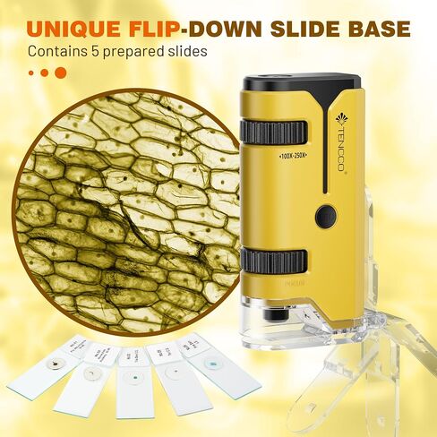 100x-250x Mini Pocket Microscope for Kids Adults, Protable Handheld Microscope with 5 Microscope Slides, Phone Adapter, Miniscope Portable Microscope Kit for Kids Adults Science Lab Education,White in Saudi Arabia