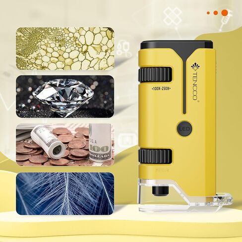 100x-250x Mini Pocket Microscope for Kids Adults, Protable Handheld Microscope with 5 Microscope Slides, Phone Adapter, Miniscope Portable Microscope Kit for Kids Adults Science Lab Education,White in Saudi Arabia