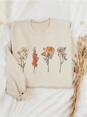 سويت شيرت SweatyRocks نسائي مطبوع عليه زهور وياقة دائرية وأكمام طويلة in Saudi Arabia