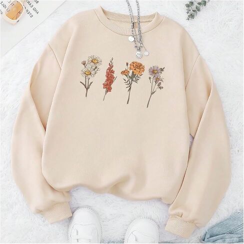 سويت شيرت SweatyRocks نسائي مطبوع عليه زهور وياقة دائرية وأكمام طويلة in Saudi Arabia