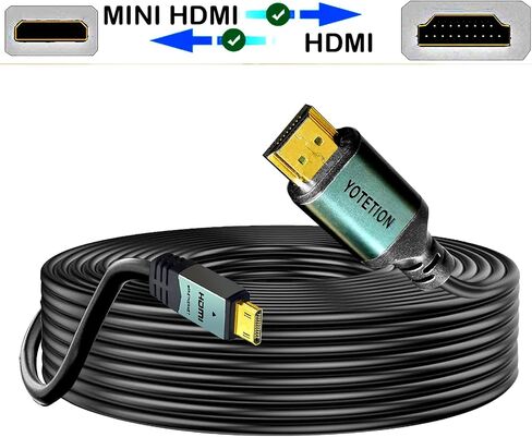 yotetion كابل HDMI صغير طويل إلى HDMI بطول 30 قدمًا، كابل HDMI صغير 4K 60 هرتز عالي السرعة HDMI إلى كابل HDMI صغير ذكر ثنائي الاتجاه 2.0 سلك، للتلفزيون عالي الدقة والكمبيوتر اللوحي والكاميرا وكاميرا الفيديو in Saudi Arabia