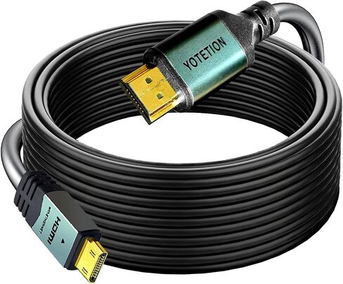 yotetion كابل HDMI صغير طويل إلى HDMI بطول 30 قدمًا، كابل HDMI صغير 4K 60 هرتز عالي السرعة HDMI إلى كابل HDMI صغير ذكر ثنائي الاتجاه 2.0 سلك، للتلفزيون عالي الدقة والكمبيوتر اللوحي والكاميرا وكاميرا الفيديو in Saudi Arabia