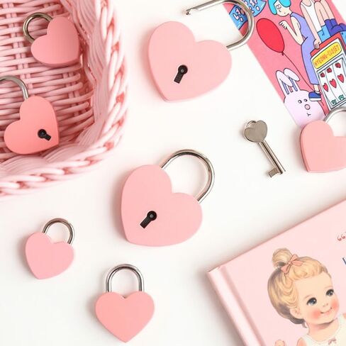 Treasure Chest Padlock,Mini Love Heart Shaped Metal Lock Colorful Diary Book Security Padlock with Key for Jewelry Box Purse Handbag Cabinet Lockers Letter Box Keyed Padlocks (Gold) in Saudi Arabia