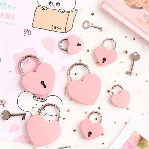 Treasure Chest Padlock,Mini Love Heart Shaped Metal Lock Colorful Diary Book Security Padlock with Key for Jewelry Box Purse Handbag Cabinet Lockers Letter Box Keyed Padlocks (Gold) in Saudi Arabia