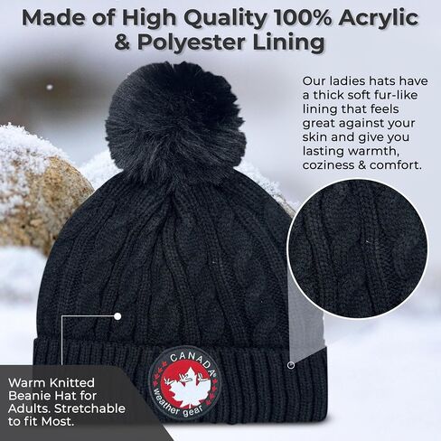 Women's Winter Hat & Gloves Set - Cozy Warm Fur Lined Beanie for Women & Snow Cap - Soft & Stretchy Beanie with Extra Warmth in Saudi Arabia