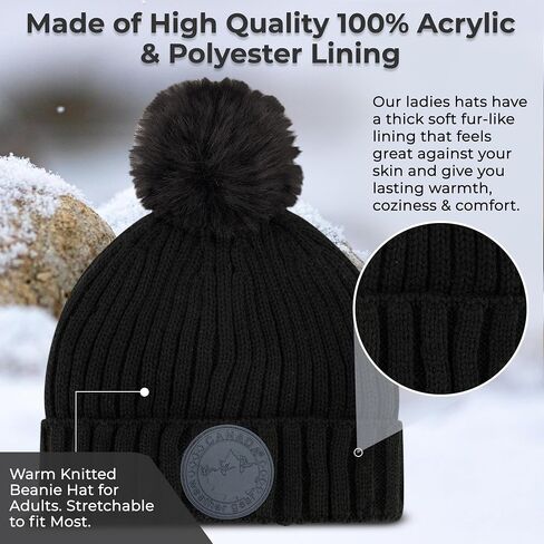 Women's Winter Hat & Gloves Set - Cozy Warm Fur Lined Beanie for Women & Snow Cap - Soft & Stretchy Beanie with Extra Warmth in Saudi Arabia
