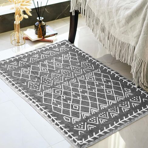 Tititex Navy White Bohemian Area Rug - 1.6'x2.6' Ultra Soft Faux Rabbit Fur Boho Runner Rug Doormat, Non-Slip Mat Washable High-Pile Carpet for Laundry Bedroom Decor in Saudi Arabia