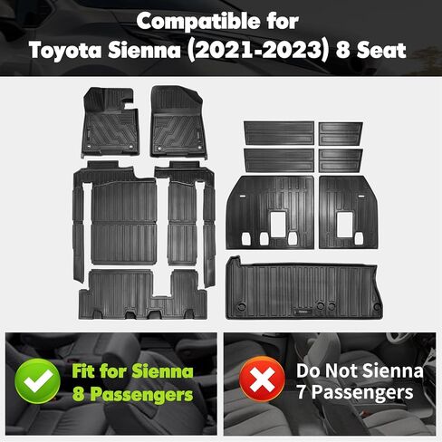 Backrest Mat Compatible for 2021-2024 Toyota Sienna 8 Seats Back Seat Protector Trunk Liner All Weather Mat Black (Only for 8 Seater with Spare Tire) in Saudi Arabia