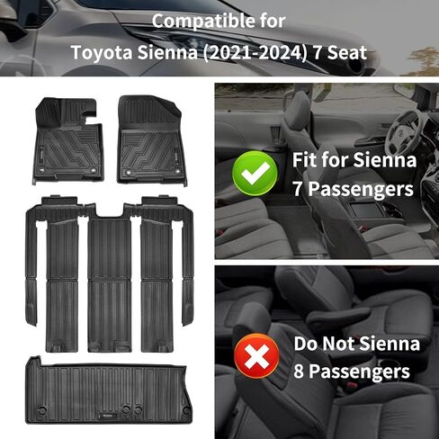 Backrest Mat Compatible for 2021-2024 Toyota Sienna 8 Seats Back Seat Protector Trunk Liner All Weather Mat Black (Only for 8 Seater with Spare Tire) in Saudi Arabia