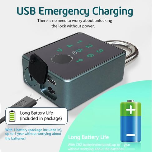 Combination Padlock,Fingerprint Bluetooth Padlock, Mobile APP, Smart Padlock, Touchscreen,Water Resistant, Suitable for Gym,Outdoor,Warehouse, Sports,Suitcase, Bike, School, Fence and Storage in Kuwait