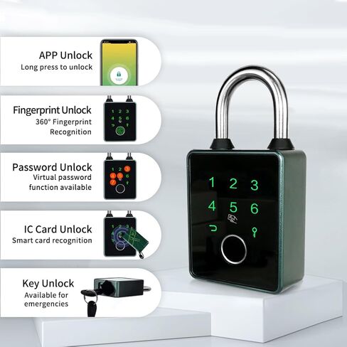 Combination Padlock,Fingerprint Bluetooth Padlock, Mobile APP, Smart Padlock, Touchscreen,Water Resistant, Suitable for Gym,Outdoor,Warehouse, Sports,Suitcase, Bike, School, Fence and Storage in Kuwait