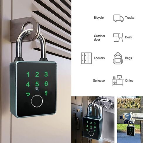 Combination Padlock,Fingerprint Bluetooth Padlock, Mobile APP, Smart Padlock, Touchscreen,Water Resistant, Suitable for Gym,Outdoor,Warehouse, Sports,Suitcase, Bike, School, Fence and Storage in Kuwait
