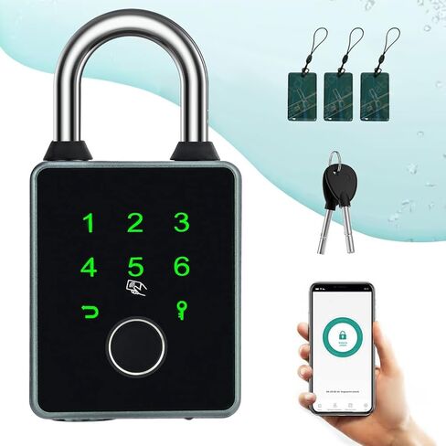 Combination Padlock,Fingerprint Bluetooth Padlock, Mobile APP, Smart Padlock, Touchscreen,Water Resistant, Suitable for Gym,Outdoor,Warehouse, Sports,Suitcase, Bike, School, Fence and Storage in Kuwait