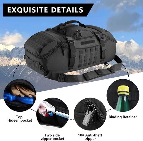 65L Large Duffle Bag, 3-in-1 Tactical Backpack MOLLE Pack for Sports, Gym, Outdoor, Black in Saudi Arabia