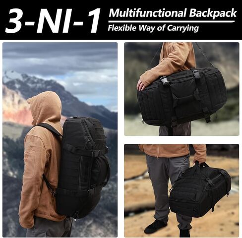 65L Large Duffle Bag, 3-in-1 Tactical Backpack MOLLE Pack for Sports, Gym, Outdoor, Black in Saudi Arabia