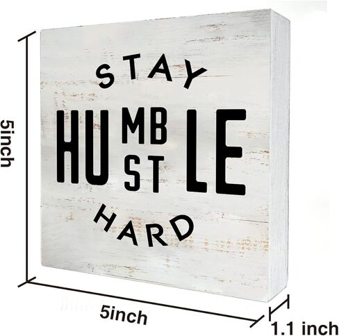 علامة ملهمة على شكل صندوق من الخشب الصلب Stay Humble Hustle، علامة صندوق خشبي ريفي، ديكور رف مكتب المنزل والمزرعة (5 × 5 بوصة) in Kuwait