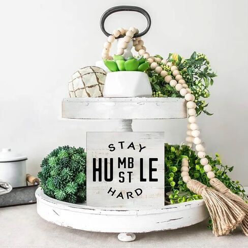 علامة ملهمة على شكل صندوق من الخشب الصلب Stay Humble Hustle، علامة صندوق خشبي ريفي، ديكور رف مكتب المنزل والمزرعة (5 × 5 بوصة) in Kuwait