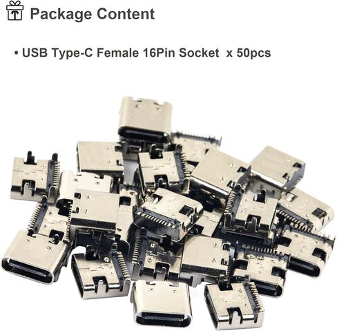 USB Type C 3.1 Female Socket 16Pins Solder Connector Jack Port for Electronics Power Port Replacement or DIY Projects (Pack of 10pcs) in Saudi Arabia